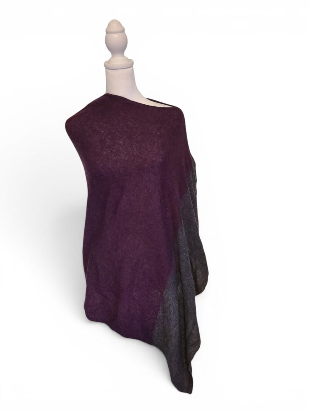 Celeste Wool Cashmere Colorblock Asymmetrical Hem Knit Poncho Purple Dark Gray